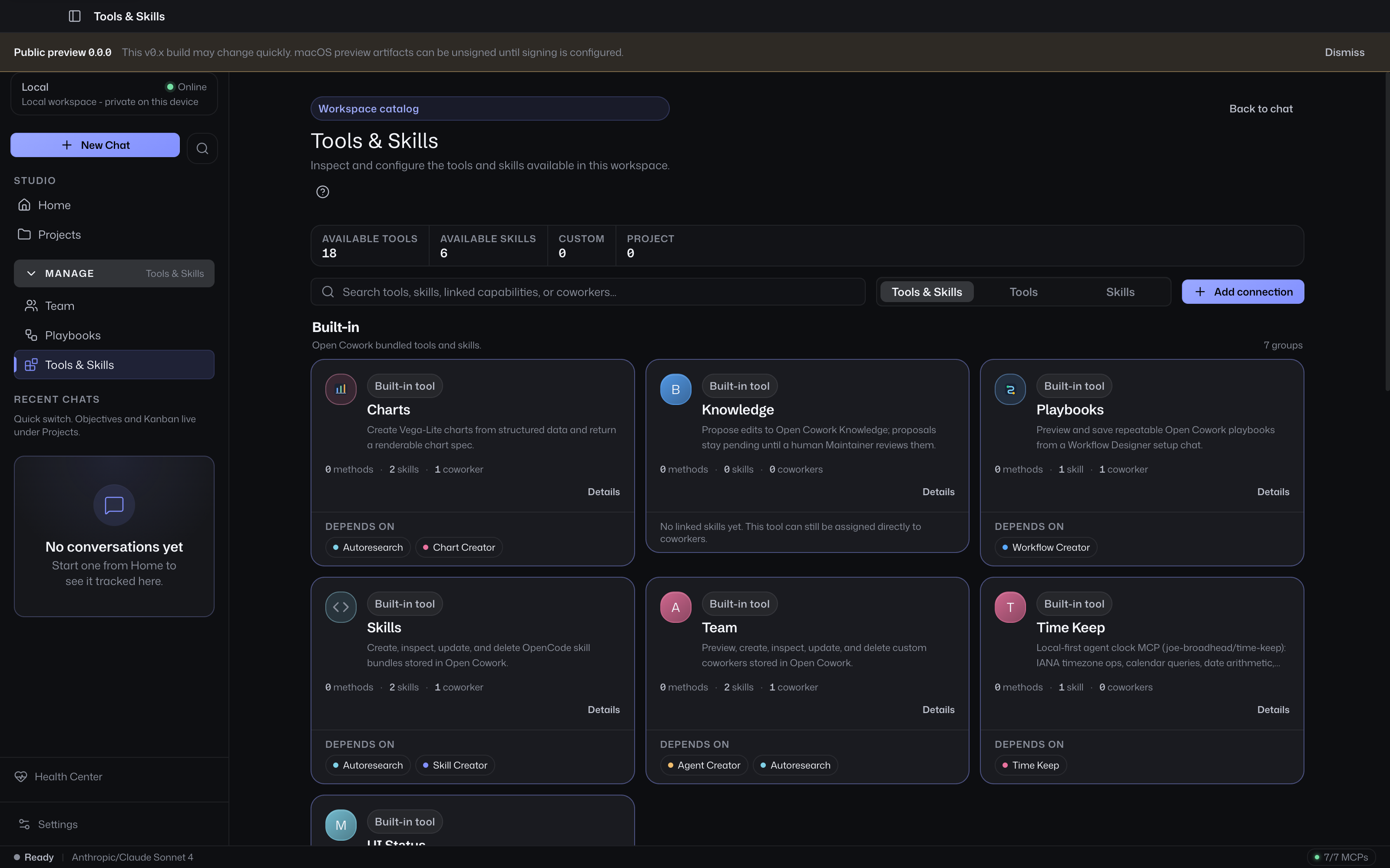 Tools & Skills catalog with catalog content before advanced product linking